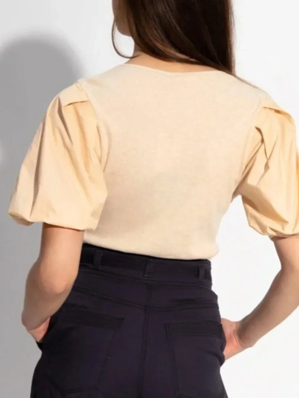 Ulla Johnson Kara‎ Puff Sleeve Top Cream Cotton Knit Blouse Henley Medium
